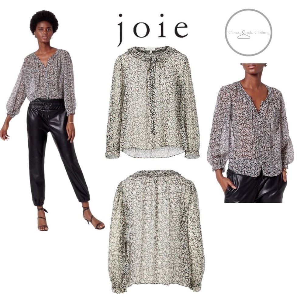 JOIE Amissa Long-Sleeve Floral-Print Silk Top Size XS